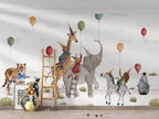 Safari Birthday Party Wallpaper : Balloons And Animals Kids Mural - View 5