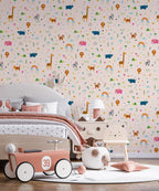 Minimal Safari Icons Wallpaper : Peach Kids Animal Pattern - View 2