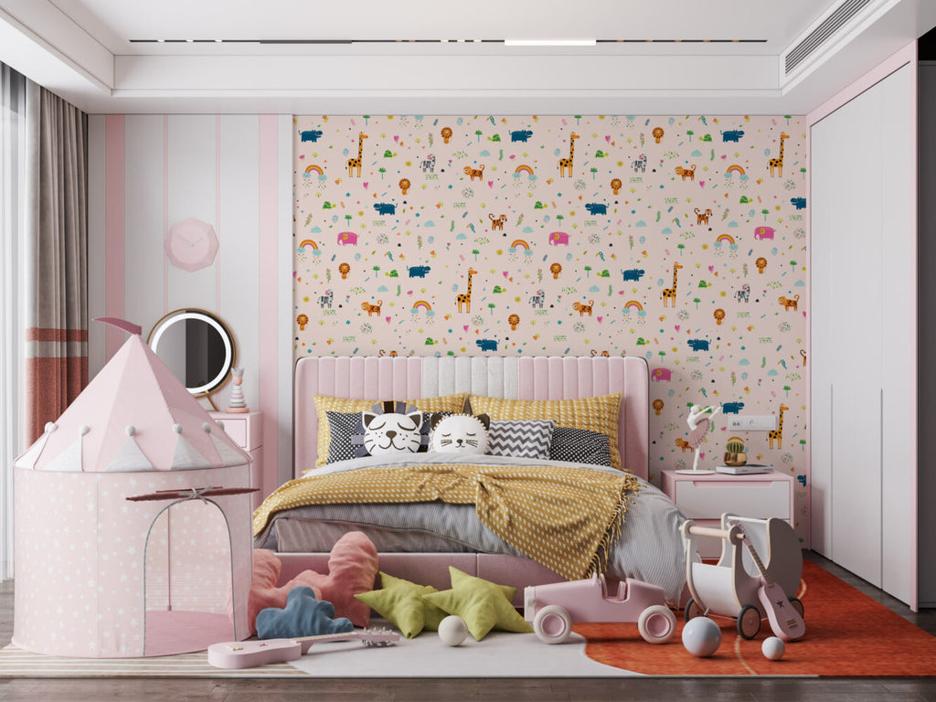 Minimal Safari Icons Wallpaper : Peach Kids Animal Pattern - View 4