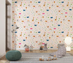 Minimal Safari Icons Wallpaper : Peach Kids Animal Pattern - View 5