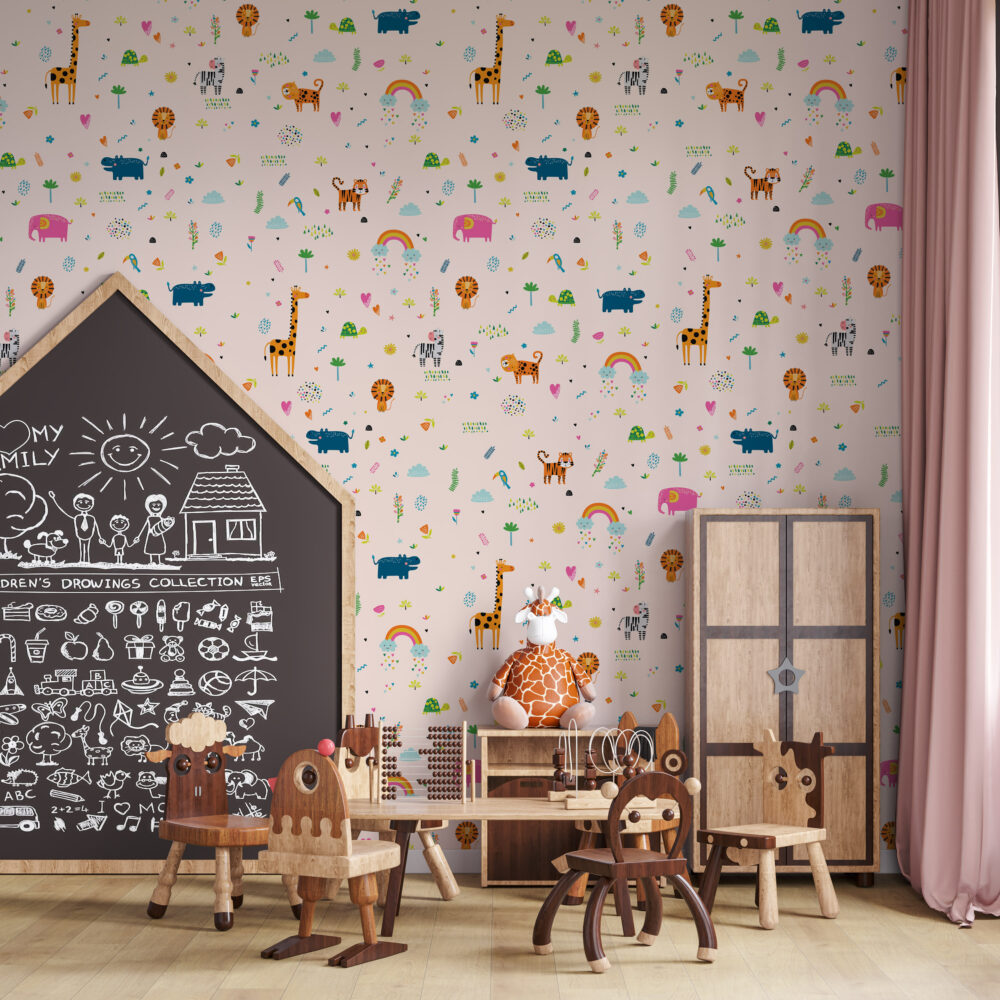 Minimal Safari Icons Wallpaper : Peach Kids Animal Pattern