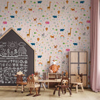 Minimal Safari Icons Wallpaper : Peach Kids Animal Pattern