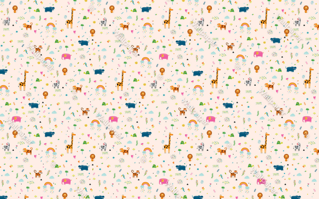 Minimal Safari Icons Wallpaper : Peach Kids Animal Pattern - flat design