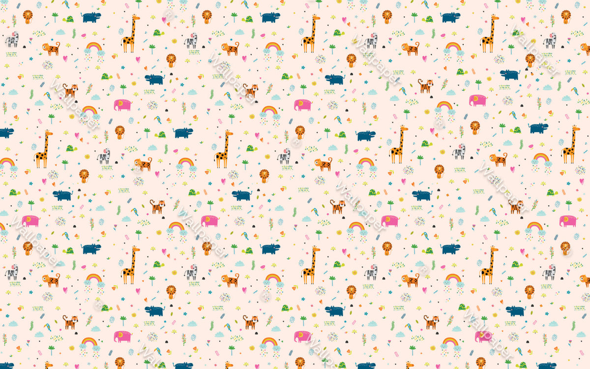 Minimal Safari Icons Wallpaper : Peach Kids Animal Pattern - flat design