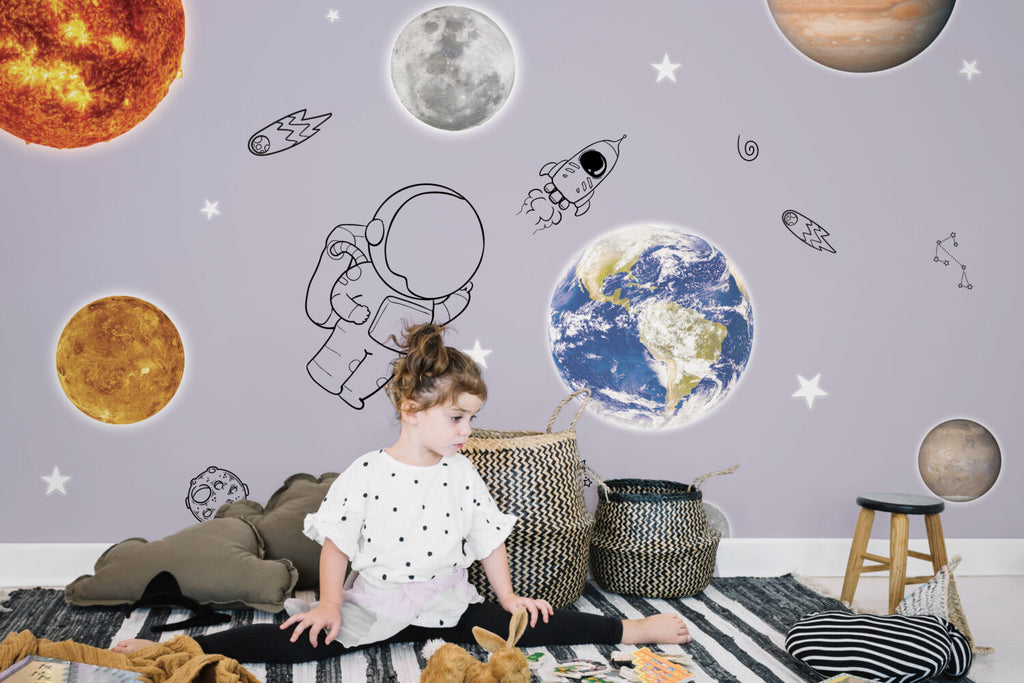 Little Astronaut Wallpaper : Planets And Stars Space Mural - View 4