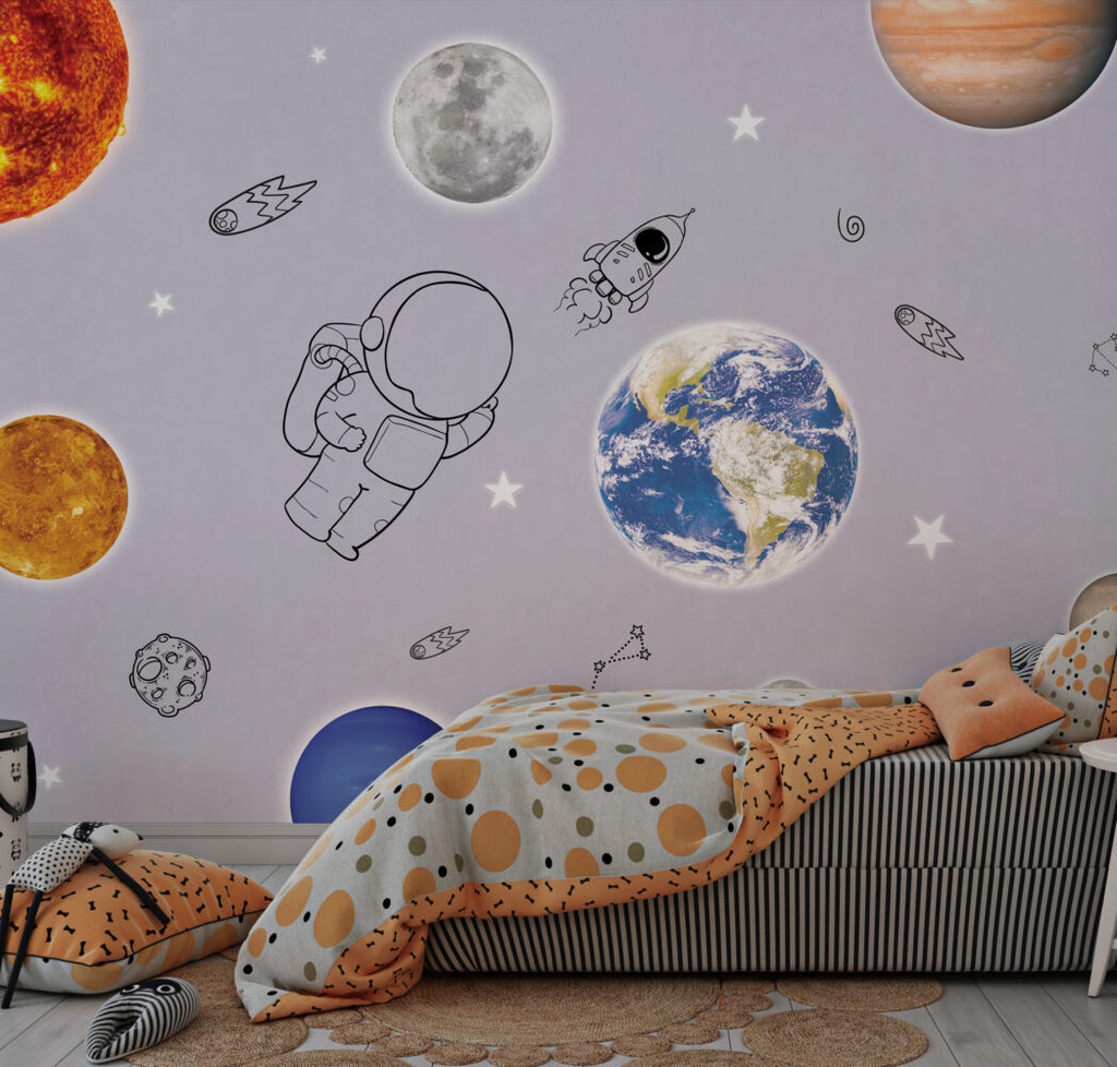 Little Astronaut Wallpaper : Planets And Stars Space Mural - View 3