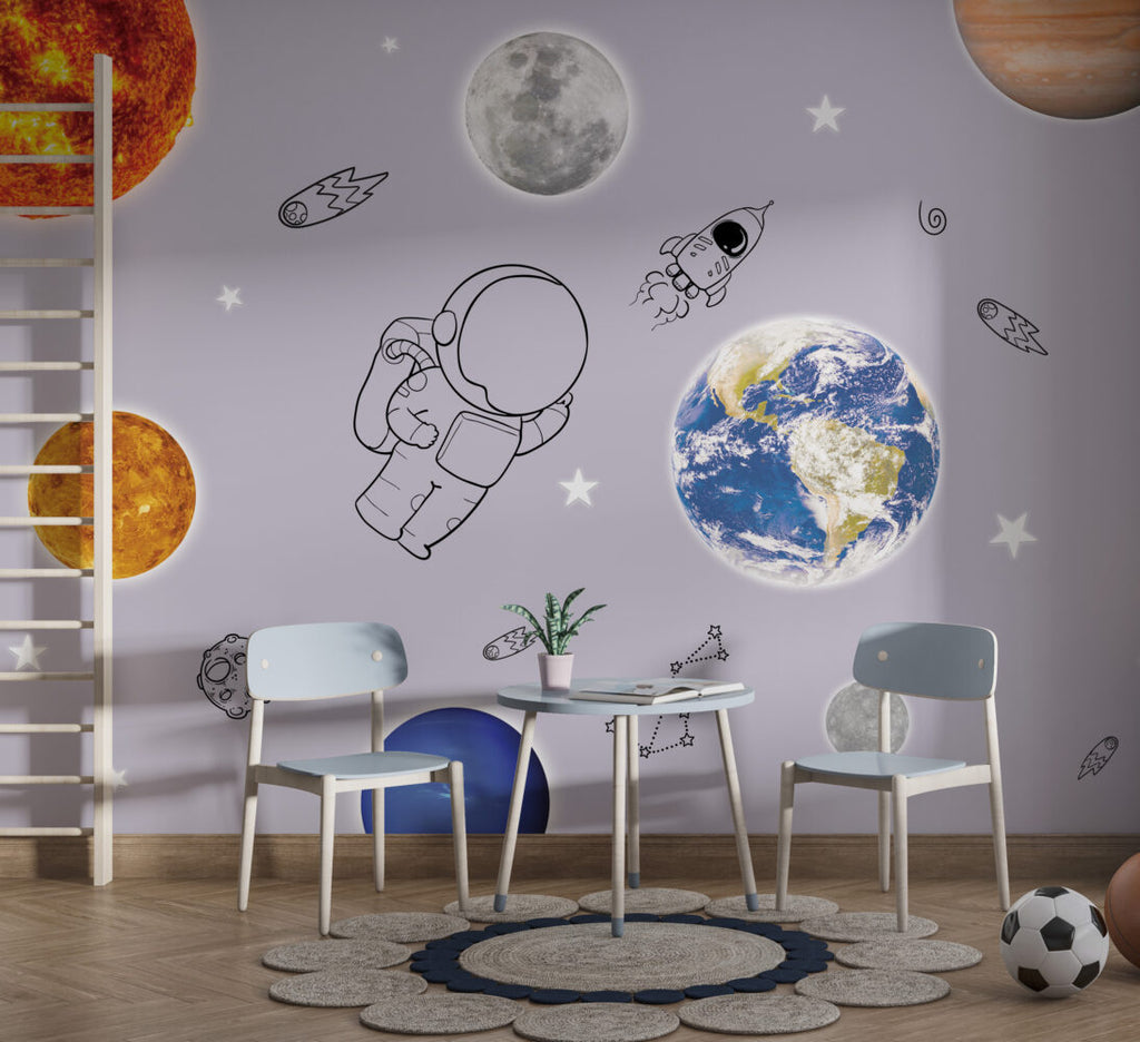 Little Astronaut Wallpaper : Planets And Stars Space Mural - View 5