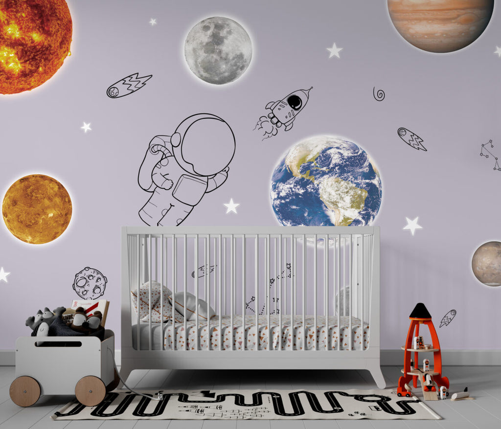Little Astronaut Wallpaper : Planets And Stars Space Mural - View 2