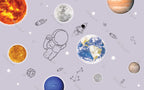 Little Astronaut Wallpaper : Planets And Stars Space Mural - flat design