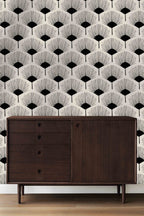 Black And White Fan Wallpaper : Art Deco Palm Motif Pattern - View 3