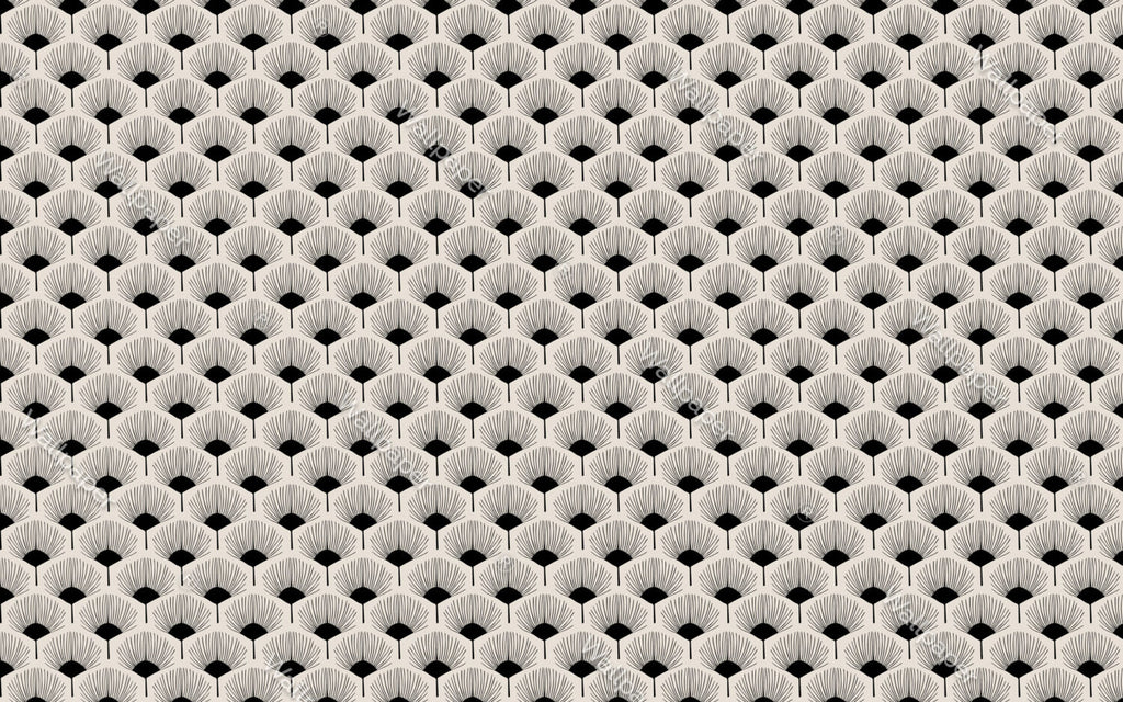 Black And White Fan Wallpaper : Art Deco Palm Motif Pattern - flat design