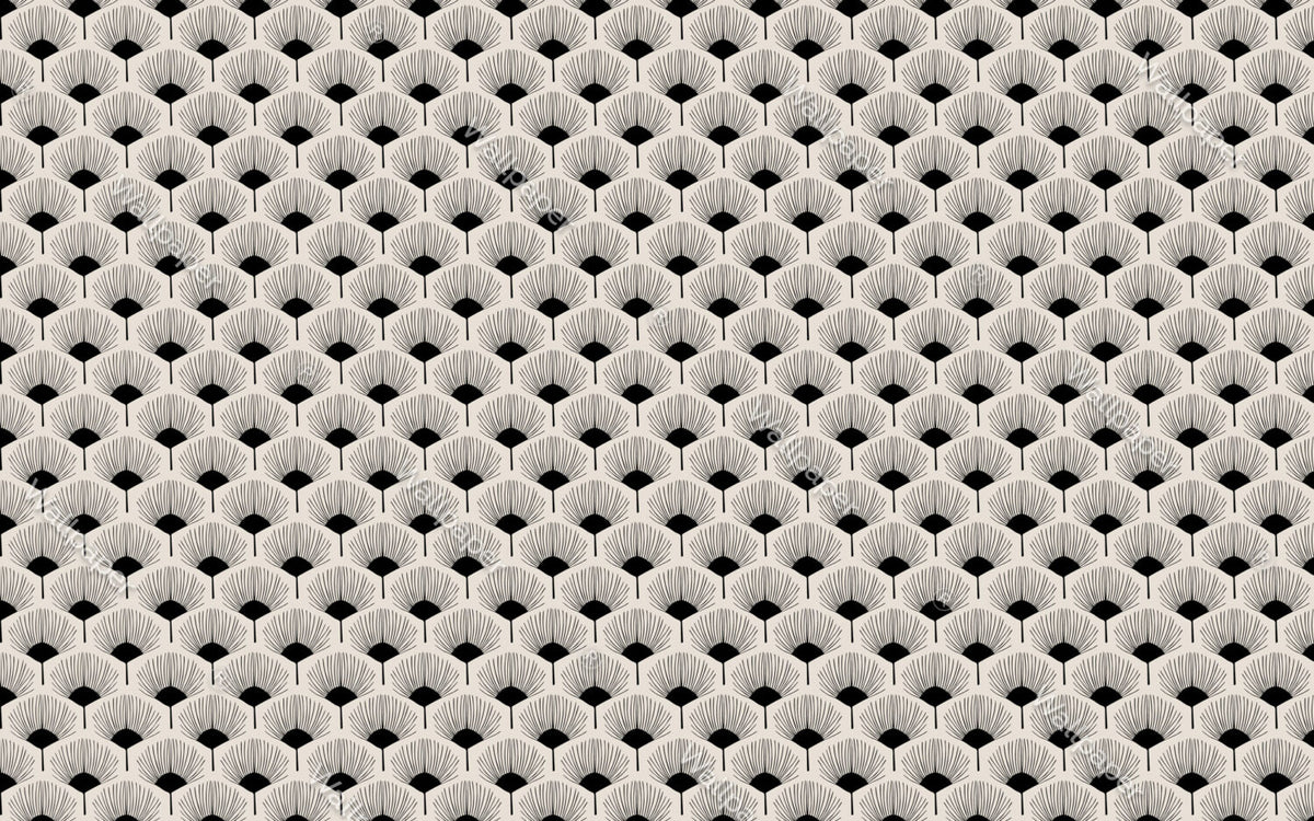 Black And White Fan Wallpaper : Art Deco Palm Motif Pattern - flat design