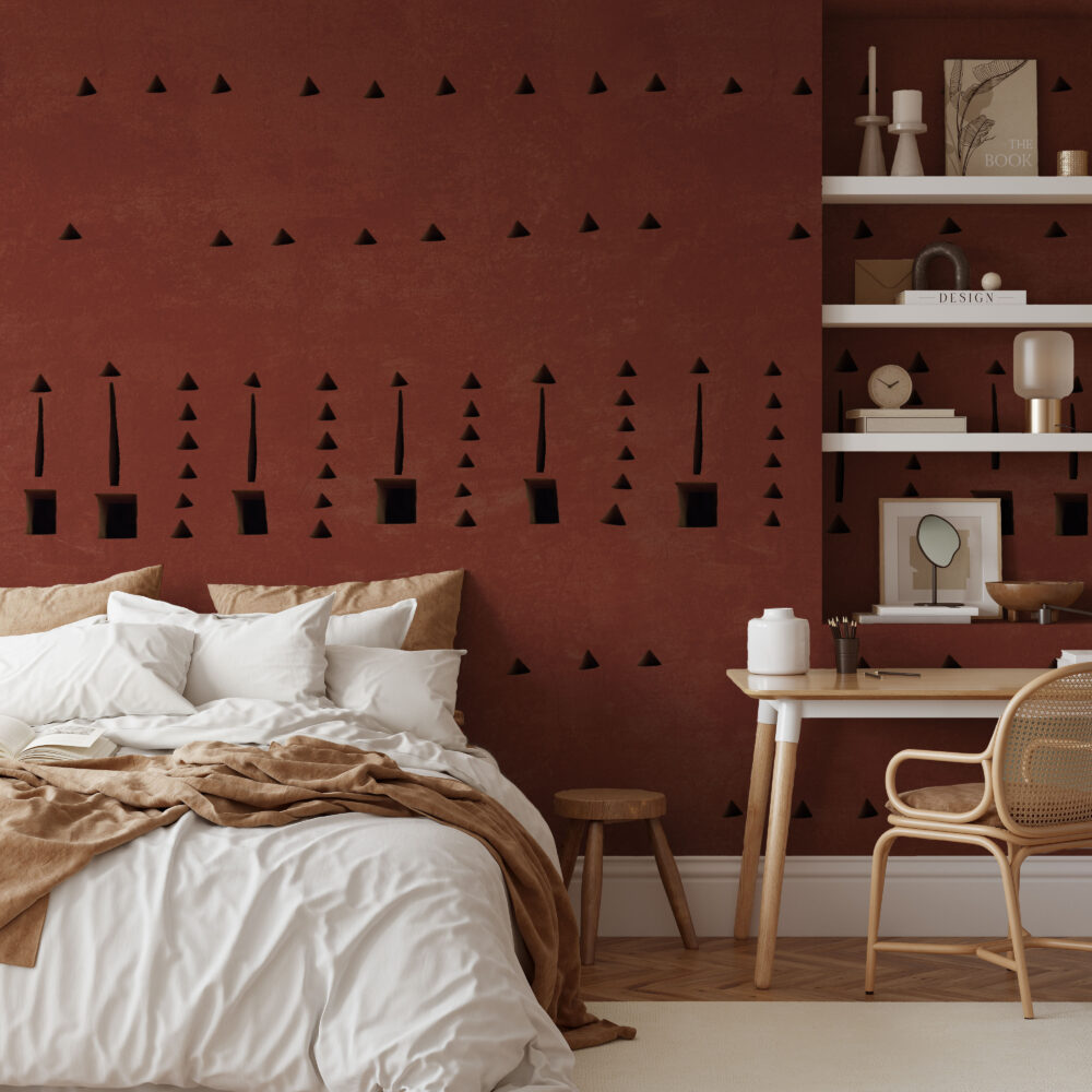 Terracotta Tribal Wallpaper : Abstract Geometric Mark Pattern - View 2