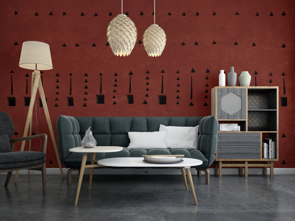 Terracotta Tribal Wallpaper : Abstract Geometric Mark Pattern - View 5