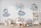 Teddy Bears Balloon Wallpaper : Blue Cloud Nursery Pattern - View 2