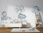 Teddy Bears Balloon Wallpaper : Blue Cloud Nursery Pattern - View 3