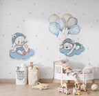 Teddy Bears Balloon Wallpaper : Blue Cloud Nursery Pattern - View 4