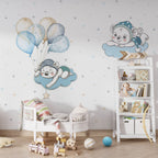 Teddy Bears Balloon Wallpaper : Blue Cloud Nursery Pattern