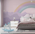 Purple Mountains Rainbow Wallpaper : Pastel Starry Kids Mural - View 3