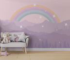 Purple Mountains Rainbow Wallpaper : Pastel Starry Kids Mural - View 5