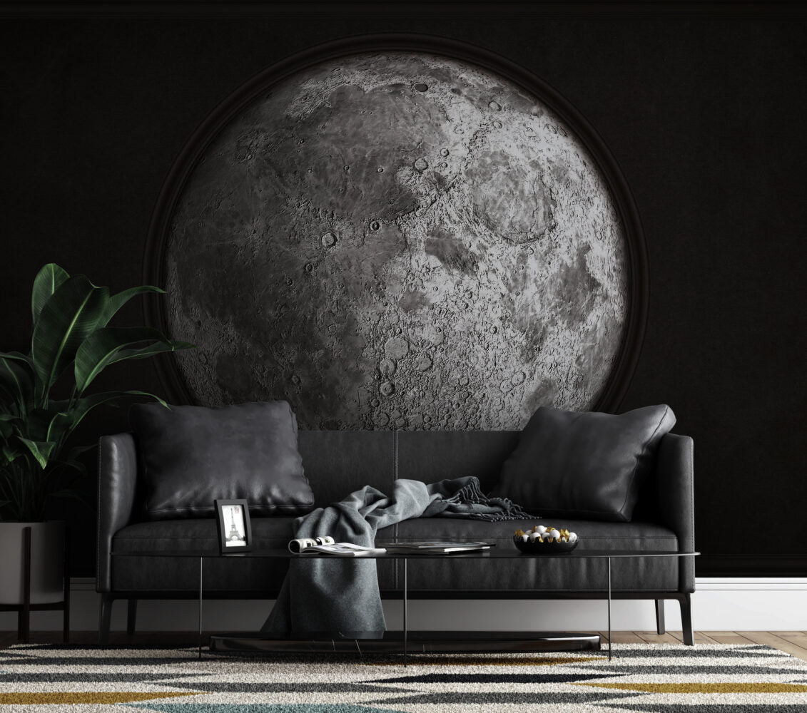 Full Moon Wallpaper : Realistic Lunar Surface Space Mural - View 2