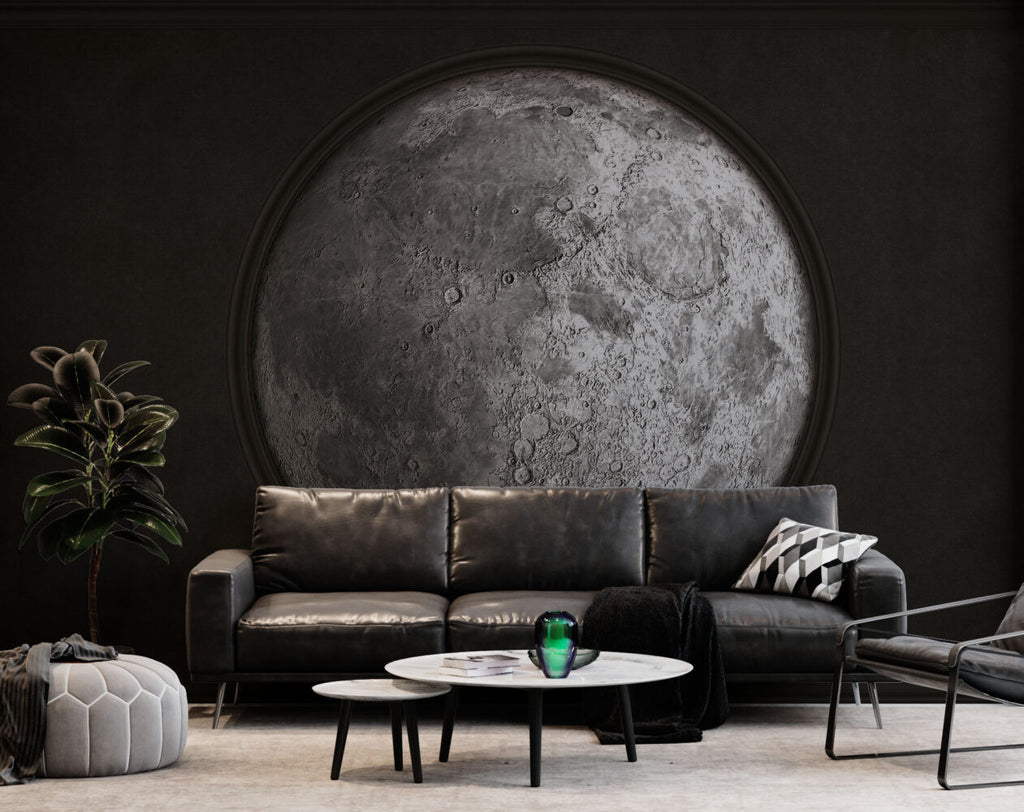 Full Moon Wallpaper : Realistic Lunar Surface Space Mural - View 3