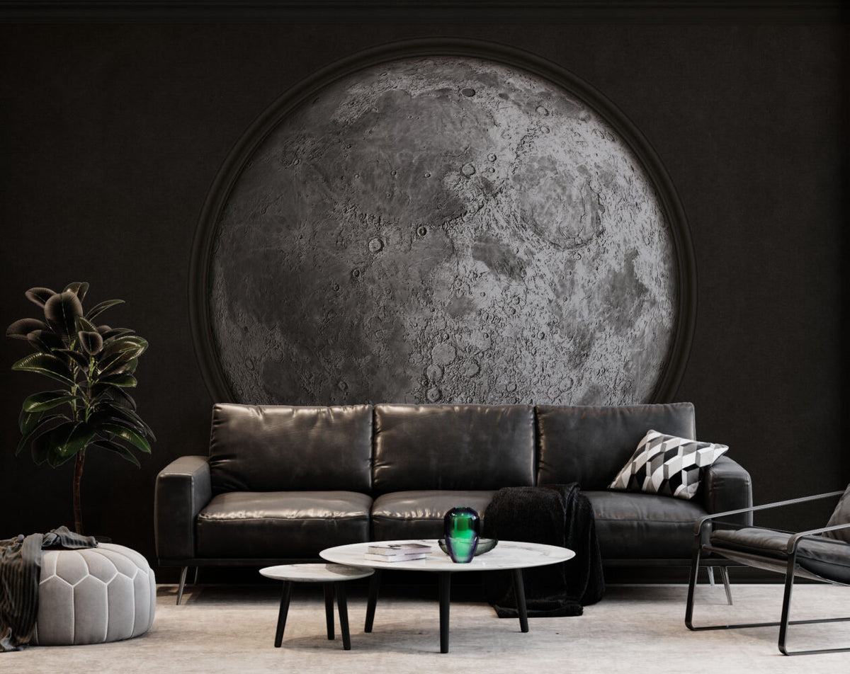 Full Moon Wallpaper : Realistic Lunar Surface Space Mural - View 3