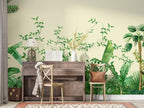 Tropical Jungle Leaves Wallpaper : Green Vines Cream Mural - View 2