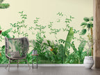 Tropical Jungle Leaves Wallpaper : Green Vines Cream Mural - View 3