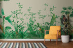 Tropical Jungle Leaves Wallpaper : Green Vines Cream Mural - View 4