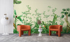 Tropical Jungle Leaves Wallpaper : Green Vines Cream Mural - View 5