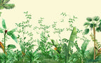 Tropical Jungle Leaves Wallpaper : Green Vines Cream Mural - flat design