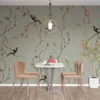 Sage Chinoiserie Bird Wallpaper : Blossom Vine Pattern - View 4