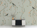 Sage Chinoiserie Bird Wallpaper : Blossom Vine Pattern - View 5