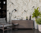 Beige Cherry Blossom Bird Wallpaper : Chinoiserie Branch Pattern - View 6
