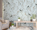 Blue Cherry Blossom Bird Wallpaper : Chinoiserie Branch Pattern - View 5