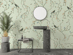 Green Cherry Blossom Bird Wallpaper : Chinoiserie Branch Pattern