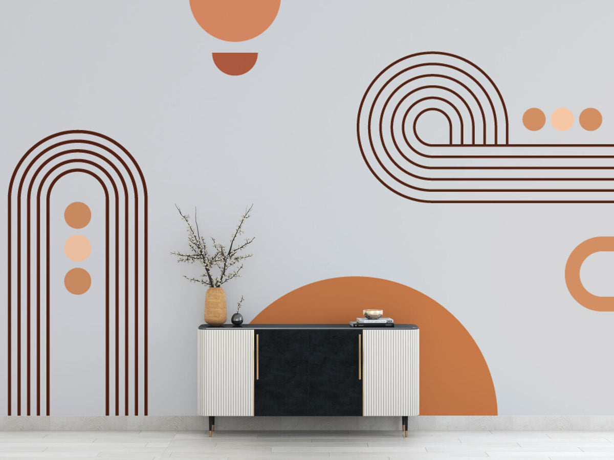 Terracotta Line Arches Wallpaper : Minimal Boho Shapes Mural - View 4