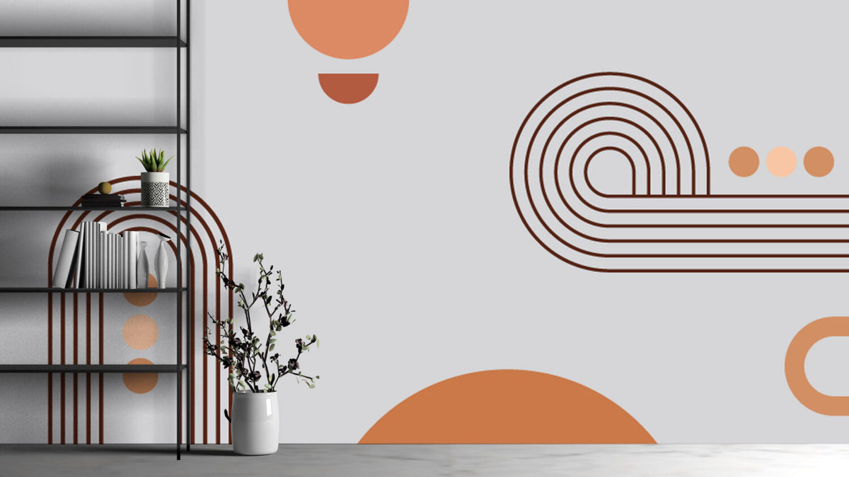 Terracotta Line Arches Wallpaper : Minimal Boho Shapes Mural - View 5
