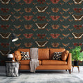 Vintage Butterfly Moth Wallpaper : Dark Green Specimen Pattern
