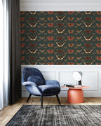Vintage Butterfly Moth Wallpaper : Dark Green Specimen Pattern - View 2