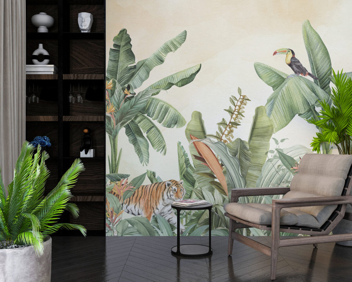 Banana Leaf Toucan Wallpaper : Tropical Animal Jungle Mural - View 5