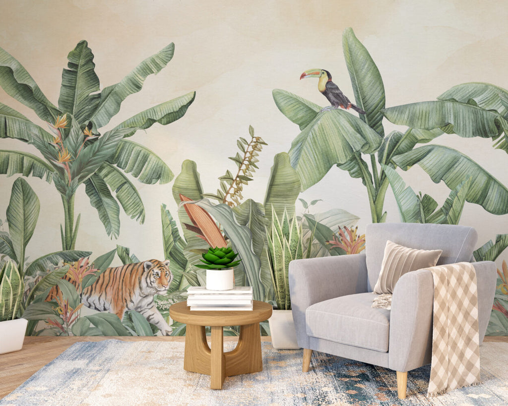 Banana Leaf Toucan Wallpaper : Tropical Animal Jungle Mural