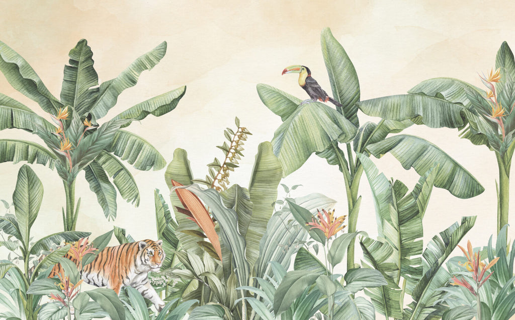 Banana Leaf Toucan Wallpaper : Tropical Animal Jungle Mural - View 2