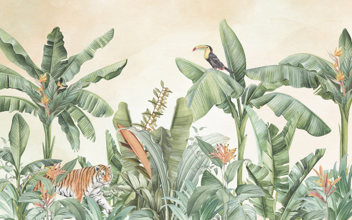 Banana Leaf Toucan Wallpaper : Tropical Animal Jungle Mural - View 2