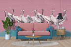 Pink Crane Wallpaper : Painted Red-Crowned Cranes Mural - View 6