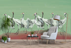 Green Crane Wallpaper : Painted Red-Crowned Cranes Mural - View 3