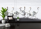White Crane Wallpaper : Painted Red-Crowned Cranes Mural - View 3
