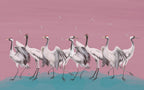 Pink Crane Wallpaper : Painted Red-Crowned Cranes Mural - View 2