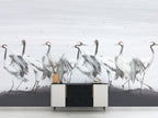 White Crane Wallpaper : Painted Red-Crowned Cranes Mural